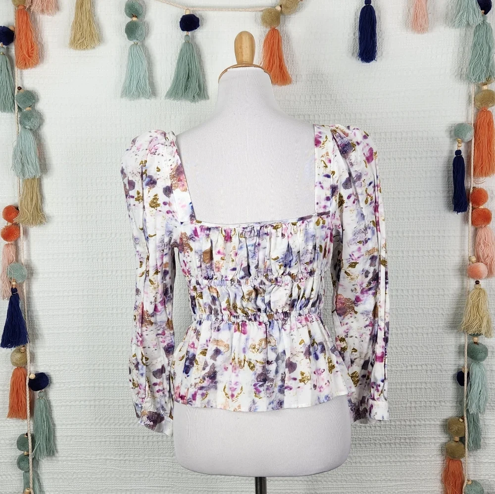Flora Obscura X J.Crew cinched-waist top in kaleidoscope floral